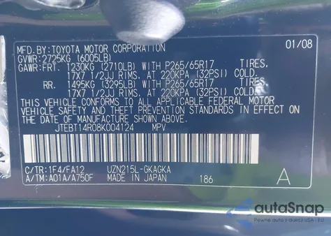 2008 Toyota 4Runner Sr5 V8 z USA, uszkodzony, nr VIN JTEBT14R08K004124